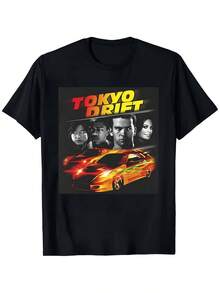 Camiseta de manga corta Tokyo Drift American Retro Locomotora para hombre y mujer - Negro - Ver 1