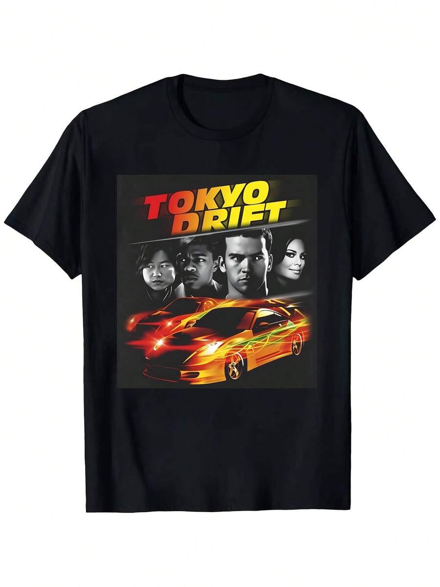 Camiseta de manga corta Tokyo Drift American Retro Locomotora para hombre y mujer - Negro - Ver 1