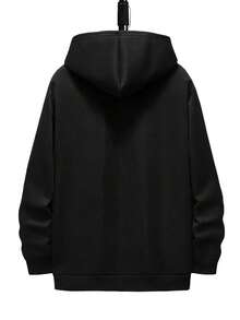 Men's Printed Hoodie, With A Warm Kangaroo Pocket, Ultra-Soft And Comfortable, Loose Fit, Suitable Autumn And Winter Fashion - Black - View 4