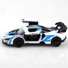1pc(Package) 1/36 Scale Solid Color Boy's Toy, Partial Zinc Alloy Super Racing Car Style Toy Car, Racing Car Toy, Super Racing Car Track Style Toy, Die-Cast Alloy Toy Car, Super Racing Car Track Style Alloy Toy Car, Pull-Back Function, Side Door Openable, Children's Toy, Suitable For Boys 3+ Years Old, Single Alloy Toy Car, Holiday Gift, Toy Collection, Birthday Gift, Exquisite Toy Car - White & Blue Track - White - View 3