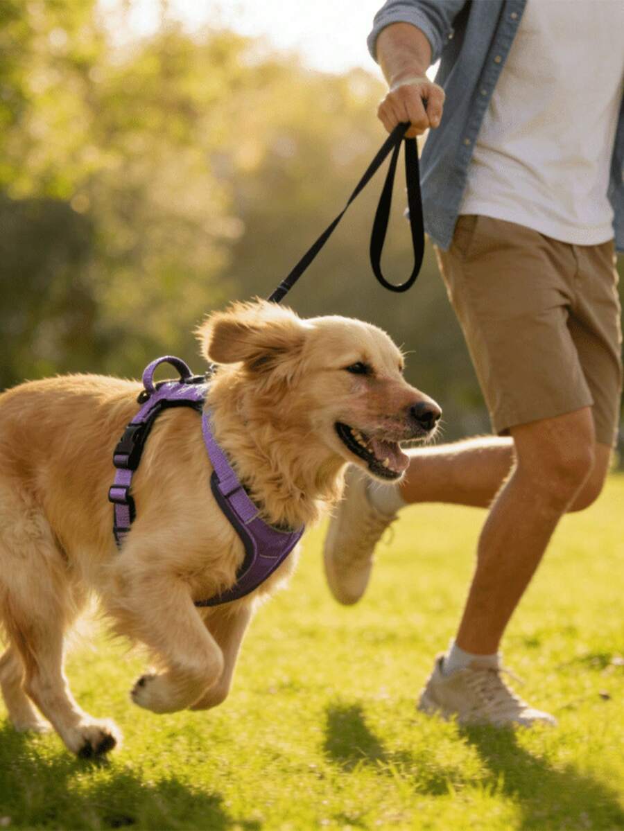 Bộ dây đeo ngực và dây xích chống giật, chống kéo cho chó, có thể điều chỉnh 4 điểm, mềm mại, thoáng khí, dày dặn, thiết kế nhẹ, tản nhiệt tốt cho việc đi dạo và huấn luyện mùa hè, phù hợp với chó nhỏ và vừa. - Màu tím - Xem 1