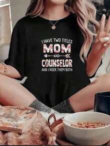 1 pcsMama y Consejera Camiseta para Mujer con Estampado Floral Titulo de Madre y Profesional de Salud Mental Ropa Casual para Mujeres con Mensaje Inspirador180g 100% Cotton - Negro - Ver 8