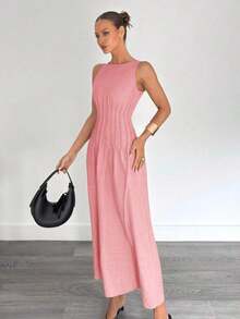 YHHSiren Gaze Nuevo vestido largo de estilo de verano con pliegues en la cintura y silueta evasé para mujeresYHH - Rosa - Ver 4