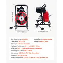 Drain Cleaner Machine 50 FT X 1/2 Inch, Manual Feed Sewer Snake Auger On Wheels - With 4 Cutters & Air-Activated Foot Switch For 2" To 6" Pipes - 50 FT X 1/2 Inch, Manual Feed On Wheels - View 11