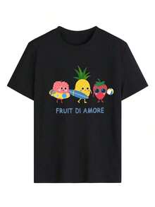Camiseta de mujer estampada de manga corta para verano, tela de poliéster, estilo multifuncional, corte regular, peso 180 gramos, 1 unidad. - Negro - Ver 2