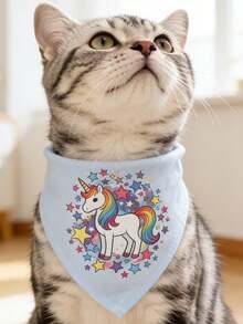 1 pezzo Bandana in poliestere morbida e confortevole con motivo cartoni animati, adatta per gatti e cani sia in casa che all'aperto - Blu - Visualizzare 3