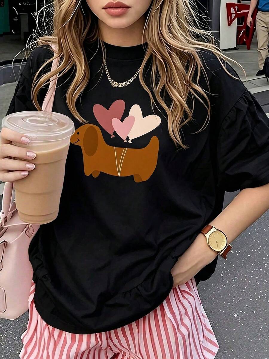 Camiseta de mujer estampada de manga corta para verano, tela de poliéster, estilo multifuncional, corte regular, peso 180 gramos, 1 unidad.