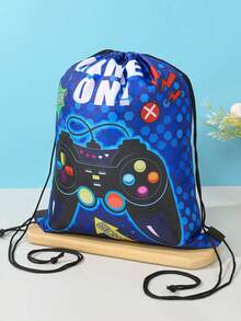 6 piezas Bolsas con cordón con patrón de videojuegos azules, suministros de embalaje de regalos, decoraciones de fiesta de cumpleaños, bolsas de almacenamiento de dulces, recuerdos de fiesta - consola de juegos azul - View 9