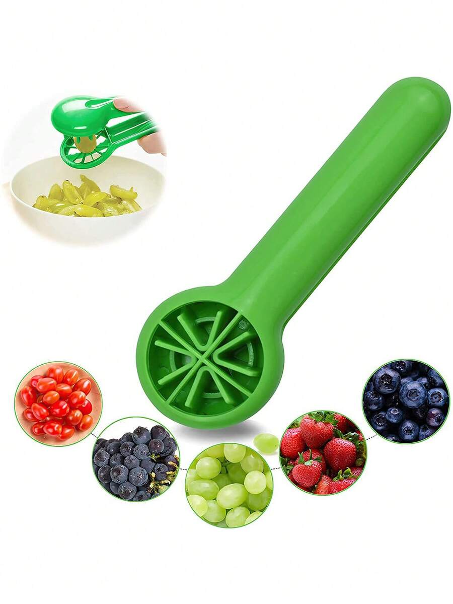 1/2pcs Grape/Tomato/Cherry/Strawberry Cutter, Tomato Cherry Strawberry Slicer, Green Multifunctional Vegetable & Fruit Cutter, Bladeless, Kitchen Tool Accessory - Multicolor - View 1