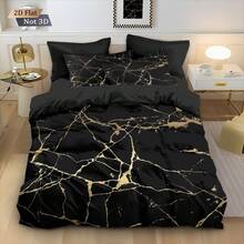 3pcs Marble Texture Pattern Printed Duvet Cover Set, Includes: 1pc Duvet Cover + 2pcs Pillow Shams (Comforter & Pillows Not Included), Polyester Fabric, Soft & Comfortable Bedding Set, Zipper Closure, Machine Washable, Suitable As Gift, For Bedroom, Travel, Dorm (Male/Female) All Seasons - Multicolor - View 3