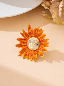 1pc Fashionable Versatile Handmade Orange Sunflower Resin Ring, Summer Beach Vacation Jewelry For Women - Orange - View 2
