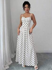 YHHElenzga Vestido elegante y romántico para invitadas de boda, damas de honor, de gasa con tirantes de espagueti, cintura ceñida y fluidoYHH - Blanco y Negro - Ver 6