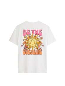 Camiseta de manga corta para mujer, estilo vintage con estampado de letras y grafiti, cómoda, transpirable, holgada y de estilo hippie americano, adecuada para la temporada de flores de cerezo en primavera, festivales de música al aire libre, paseos por la ciudad, visitas a parques y vacaciones ligeras de verano. - Blanco - Ver 3