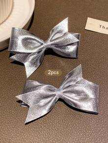 2pcs Silver Bowknot Hair Clips, Fashionable Korean Sweet Style Hair Accessories Suitable For Daily Use - Silver - View 4