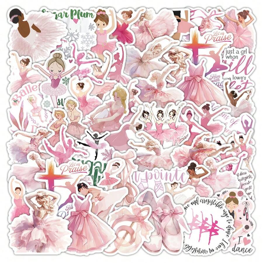 50 adesivos rosa de balé, estilo vintage, fofos e estéticos. Perfeitos para decoração de Natal, malas, garrafas, laptops, skates, bagagens, festas, presentes e scrapbooking. - 1 Set - Ver 1