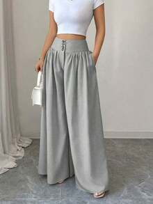 Nuevos pantalones anchos de mujer de estilo casual y elegante con diseño de hebilla floral, color caqui de lino, pantalones largos adecuados para el Día de Acción de Gracias, Halloween, primavera/verano - Verde fresco - Ver 4