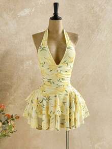 Vestido mini para mujer con estampado floral romántico para el Día de San Valentín, ideal para vacaciones, tarde de té o playa - Multicolor - Ver 4