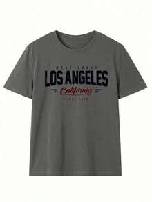 Camiseta de manga corta con cuello redondo y estampado gráfico de Los Ángeles, California, para mujer, estilo casual y urbano. BJDB - Gris Oscuro - Ver 3
