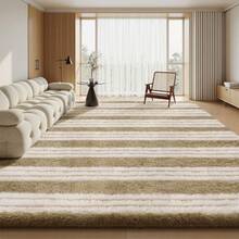 Sour Lemon Fluffy Area Rug Thick & Shaggy Carpet For Living Room & Bedroom Floor, Home Decor Anti-Slip Soft Carpet Floor Mat - Brown & White Stripes - View 12