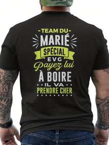 Men's T-Shirt With "Team Du" Print On The Back - French Wedding Party Design Featuring "Team Du" And "Buy Him A Drink" - Heavyweight Breathable Fabric - Regular Fit, Loose And Comfortable For Summer. - Black - View 6