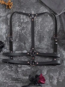1件装女士哥特风加大码黑色PU皮革性感束缚带，适合万圣节派对、聚会或日常穿着 - 黑色 - 查看 4