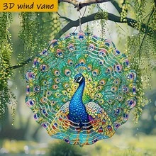 3D彩色孔雀羽毛旋转装饰品,10英寸*10英寸,带旋转挂钩,360° DIY创意风车,风力驱动旋转,安装简便,适合作为圣诞节、万圣节和其他节日礼物 - A - 查看 6