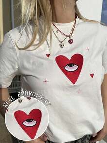1pscDrmWander Camiseta de Manga Corta con Cuello Redondo y Estampado de Dibujos Animados, Talla Grande, Versátil para Uso Diario, 100% Algodón - Blanco 7 - Ver 3