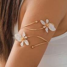 New Arrival Purple Enamel Openable Bangle, Gradient Floral Plated Gold Arm Cuff, Unique Design Jewelry Accessory - Purple Flowers - View 6