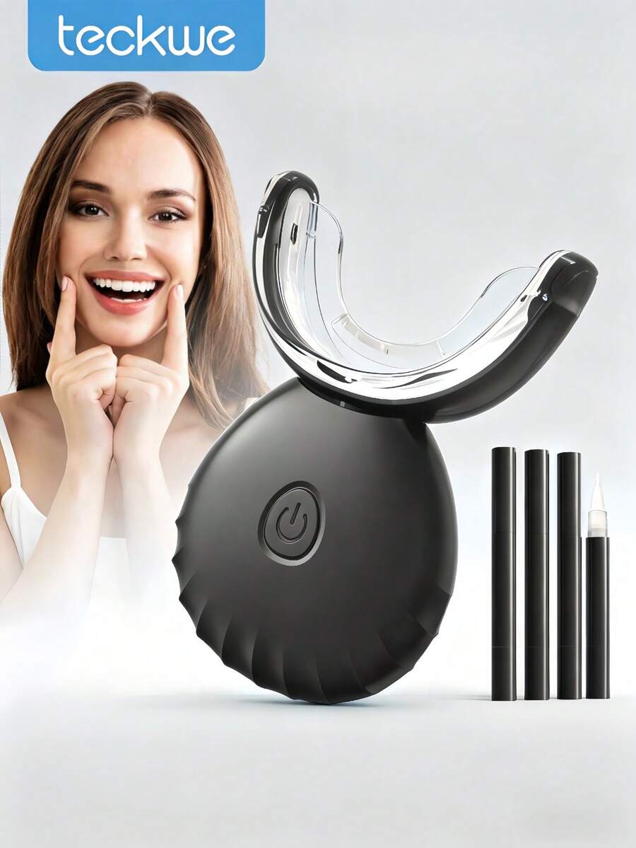 Teckwe 4-Pen Wireless Teeth Whitening Kit , Advanced LED Accelerator,Rapid Stain Removal At Home, Clinically Proven, Gentle & Effective Whitening Solution, Beauty Tools For Home - Black - View 1