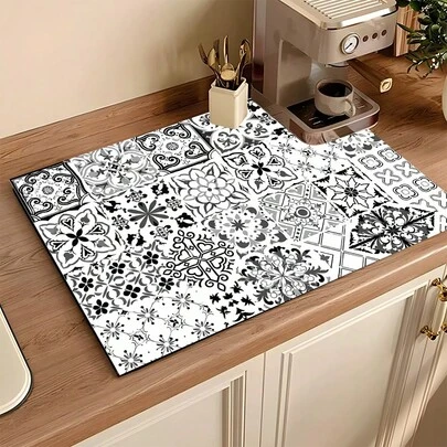 1pc Absorbent Drying Mat, Kitchen Decor Coffee Machine Pad, Beverage Coaster, Bowl & Dish Mat, Handmade Coffee Pot Draining Mat, Kitchen Floor Mat, Coaster, Tabletop Mat, Kitchen Counter Bowl & Dish Drying Mat, Breakfast Mat, Heat-Resistant Anti-Slip Draining Mat, Diatomite Draining Mat, Hides Stains, Super Absorbent Kitchen Mat, Easy To Clean Dish Rack Mat, Suitable For Kitchen, Dining Table, Cafe, Bar, Holidays, Parties, Home Decor, Holiday Gifts