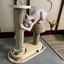 1件装豪华实木双面猫抓柱，剑麻绳抓板，耐用不掉毛剑麻抓柱，逗猫棒，猫玩具球，猫跳台 - 38.5*23*15 - 查看 1