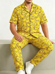 Plus Size Men's Lightweight Allover Print Duck Short Sleeve Pajama Set - Multicolor - View 4