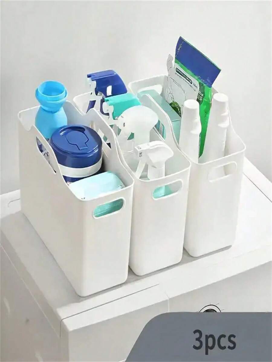 Caja de almacenamiento de plástico para suministros de limpieza, cesta de almacenamiento multifuncional para cocina, baño, dormitorio, oficina y dormitorio, estante de almacenamiento duradero debajo del fregadero para - Por supuesto - Ver 1