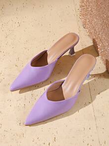 2026 Spring/Autumn New French Pointed Toe High Heel Pumps, Suede Low Vamp Work Shoes For Women - Purple - View 6