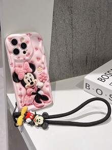 Disney Mickey Mouse Clubhouse Phone Case : 3D Fluffy Pattern Border Protector Phone Soft Phone Case With A Free Cute Mickey Bracelet Chain Lanyard, Mickey, Minnie, Goofy, Donald Duck, Daisy Duck, Pluto, For Apple 17 Promax 17 Pro 16 15 14 13 12 11 Pro Max XS Max X XR Soft Cover Summer Phone Case - 白色 - 查看 5
