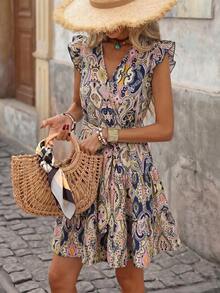Vestido estampado elegante y romántico de moda casual para mujer en primavera/verano - Azul marino - Ver 5