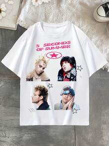 5 Secondsss Rundringad Mönstrad Herr Kortärmad Sport-T-shirt - Vitt - Visa 1