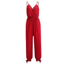 Primavera y verano, nuevo mono camisola para mujer, estampado transfronterizo, sexy, sin espalda, con cordones y cuello en V - Rojo - Ver 5