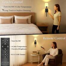 1/2pcs Black Fabric Rechargeable Wall Lamp (Bulb Included), Wireless Detachable Battery, Remote Control Touch Dimming, 3000K-6000K Adjustable Color Temperature, Timer Memory Function, Suitable For Bedroom, Wall Decor, Picture Frame Lighting, Home Decoration - Black - View 8