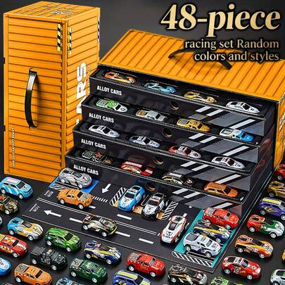 48pcs Yellow Racing Car Toy Set With Garage Storage Box - Unisex Racing Car Series - Collector's Edition. The Set Includes A Map, Parking Lot, Racetrack, And A 4-Story Parking Garage. Interactive Toy. Suitable As A Holiday Gift, Back-To-School Gift, Halloween Gift, Christmas Gift, Or Children's Surprise Gift. Yellow Racing Car Toy Set. Toy Car Set, The Best Gift Choice.