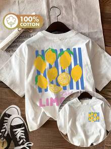 [Double-Sided Print] Women's Spring Summer Casual Tops, Fresh Style, Lemon Stripes, "Life With Lemon" Print, Round Neck Short Sleeve T-Shirt [Ling]Sommer - White - View 1