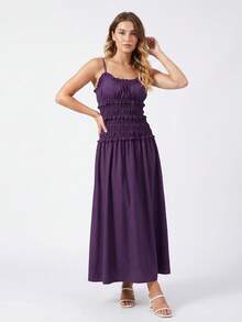 Women's Summer Smocked Ruffle A-Line Slip Dress  Soft Breathable Vacation Cocktail Beach Streetwear - Purple - View 4