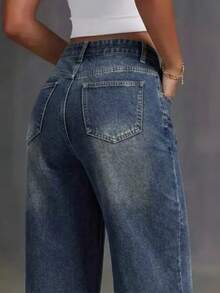 Teen Girls Pocketed Straight Loose Casual Versatile Jeans - Medium Wash - View 5