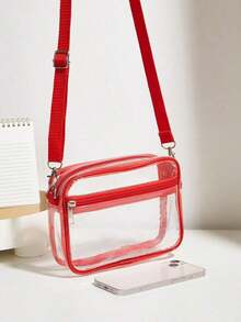 Mini Square Clear PVC Bag With Adjustable Strap For Everyday Use, Stadium Approved, 12 X 12 X 6 Inches, Casual Square Clear Shoulder Bag For Concerts, Sporting Events, Festivals, Travel, Simple Fashion Crossbody Bag, Waterproof And Sandproof Clear Bag, Perfect For Summer, Vacation And Beach, Clear Bag For Women - 杏色 - 查看 8