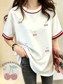 Camiseta de cuello redondo holgada con bordado de letra NY en negro, top casual de verano; Camiseta casual de manga corta gris claro, diseño elegante y cómodo, camiseta casual para exteriores - Blanco 3 - Ver 6