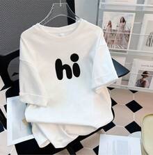Camiseta de mujer de manga corta de algodón puro, color blanco, nueva moda primavera 2024, elegante, holgada, estilizadora, de media manga. - Negro - Ver 12