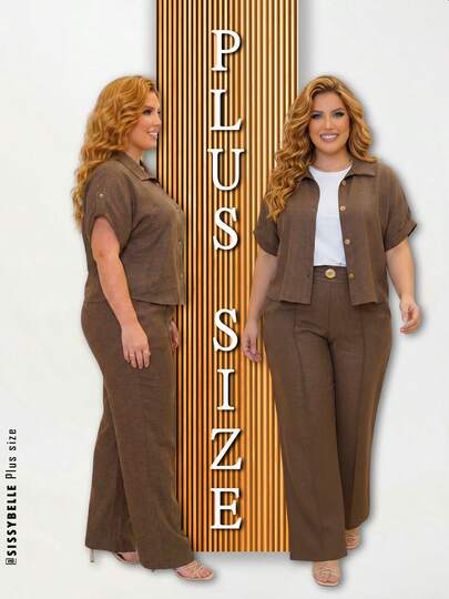Conjunto Feminino Plus Size Camisa Calça Casual