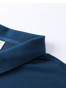 Men's Summer Lightweight Fabric Polo Shirt | Fitted Short Sleeve Solid Color Collared Top, Suitable For Daily, Commute, Office, Light Sports And Beach Wear - Navy Blue - View 5