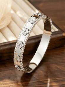 2026 New Vintage Stainless Steel Flower Zirconia Women's Jewelry Bracelet Set/Women's Jewelry Set, Women's Jewelry Bracelet Set/Multiple Designs (Five-Petal Flower, Diamond Shape, Four-Leaf Clover, Rhinestone, Etc.), Multi-Functional Luxury Commuter Accessory, Stackable, Niche Design, Holiday Gift/Suitable For Daily/Vacation/Summer/Travel Wear - Silver - View 11