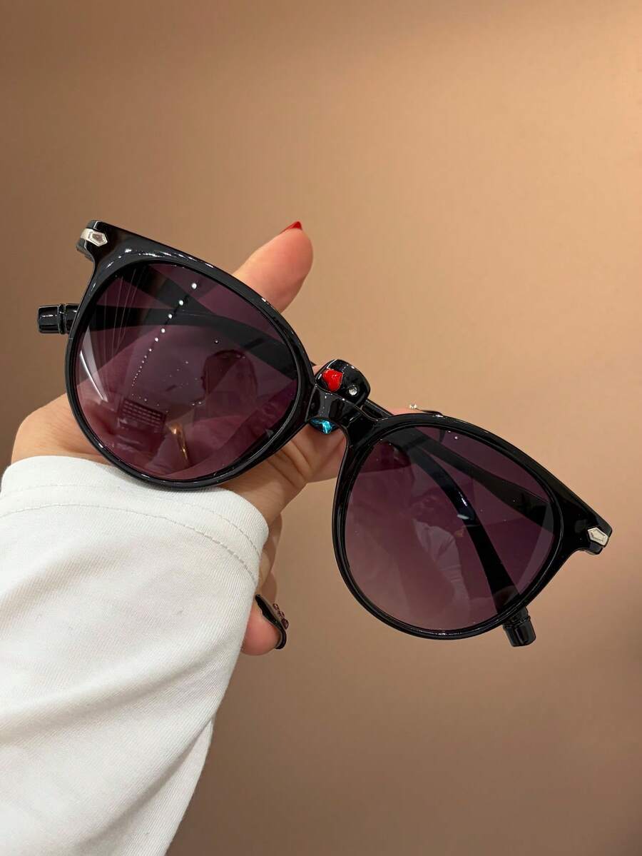 1 Pair Fashion Full-Frame Round Rivet Glasses - Suitable For Teenagers' Daily Or Holiday Outings, Street Style Accessory - Multicolor - View 1